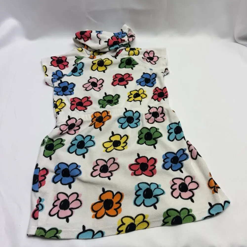 Terry Cloth Swim Cover Hanna Anderson White Floral Hooded Beach Dress Size 6-7